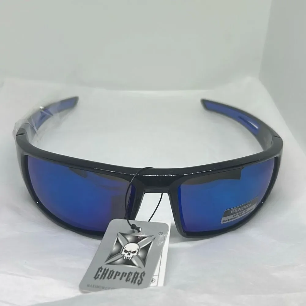 Choppers Model 6765 Wrap Sunglasses UV400 Protection Men’s Biker Style Mirrored